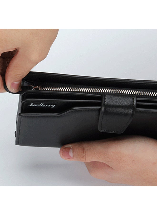 baellerry PU Leather Zipper Press Credit Card Holder 20x0.25x14cm Black - Image 3